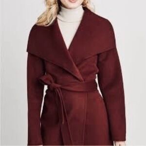 2 piece set, Burgundy Wool Blend Coat + grey sweater with toggles